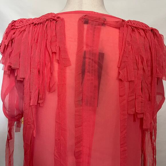 MAAC London Sheer Fringe Womens Top Sz L Y2K Festival Boho Coral Macrame Western - Picture 7 of 14